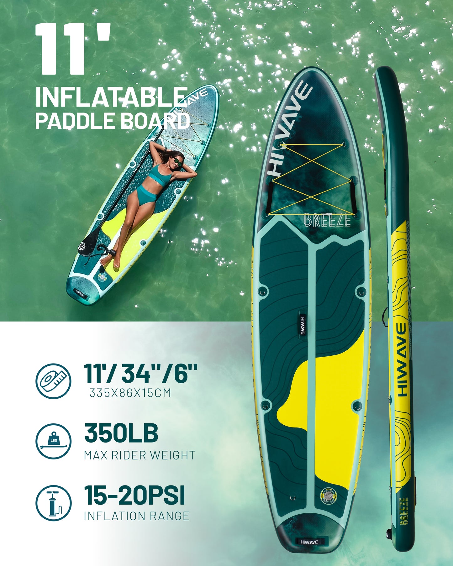 ➤ HIWAVE BREEZE GREEN felfújható SUP deszka