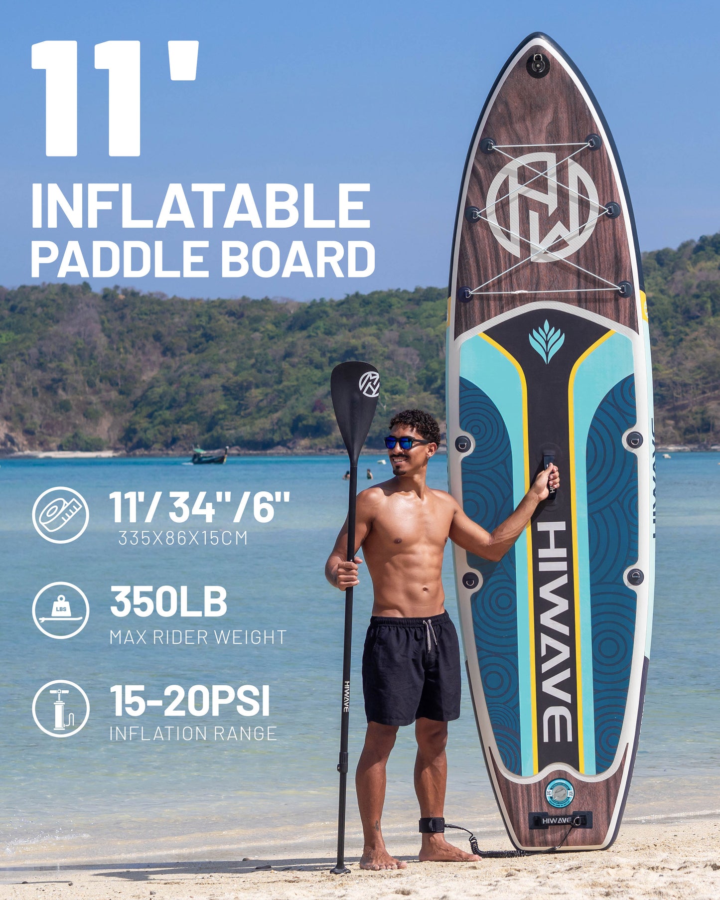 ➤ HIWAVE DEEP WOOD 11" × 34" × 6" felfújható SUP deszka